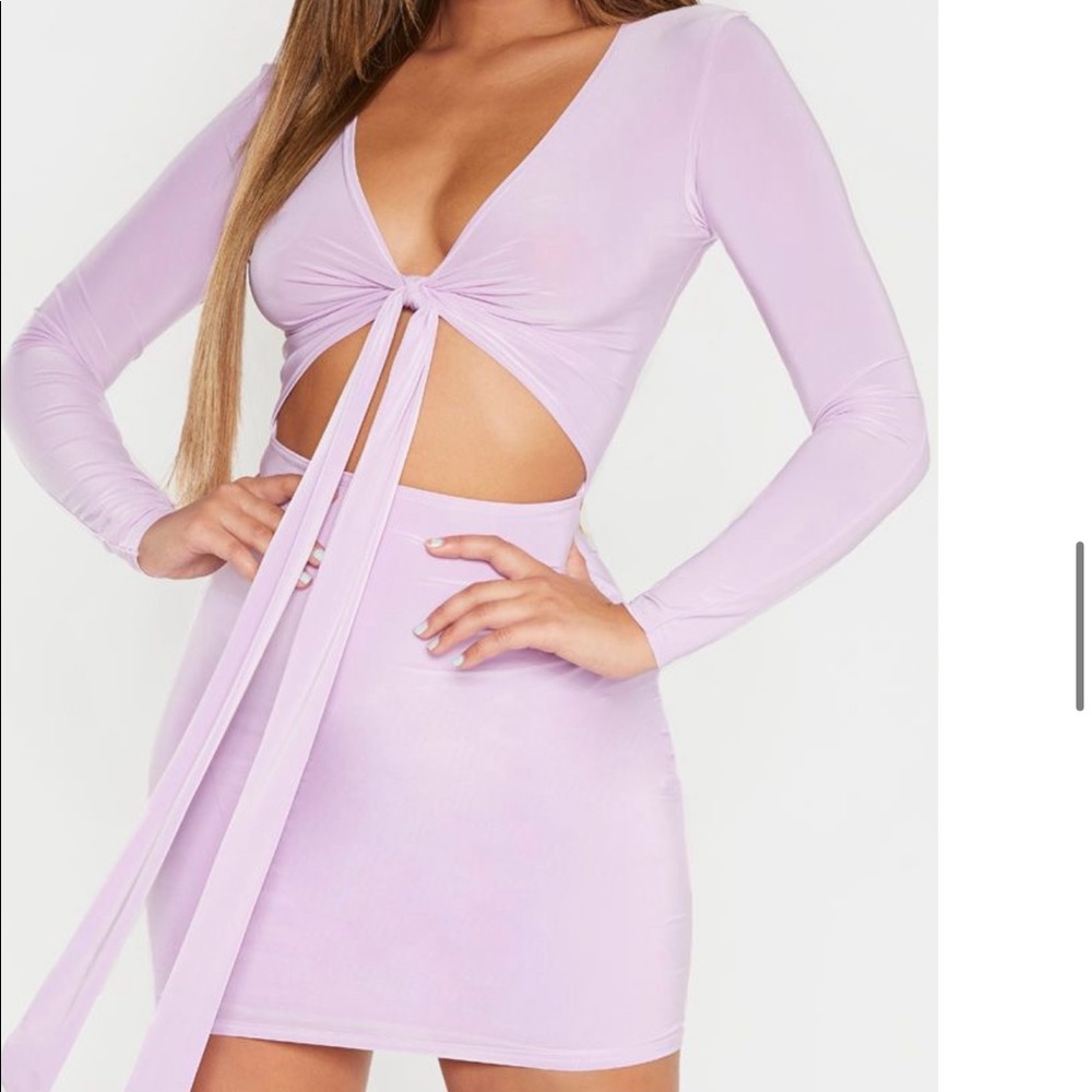 Lilac tie front bodycon dress